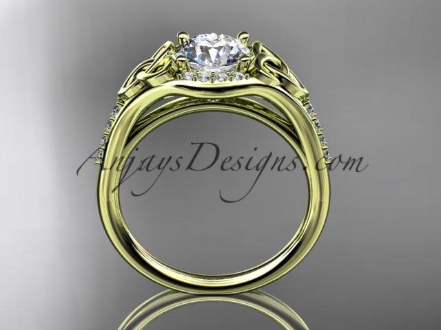 14kt yellow gold diamond celtic trinity knot wedding ring, engagement ring with a "Forever One" Moissanite center stone CT7126 - AnjaysDesigns
