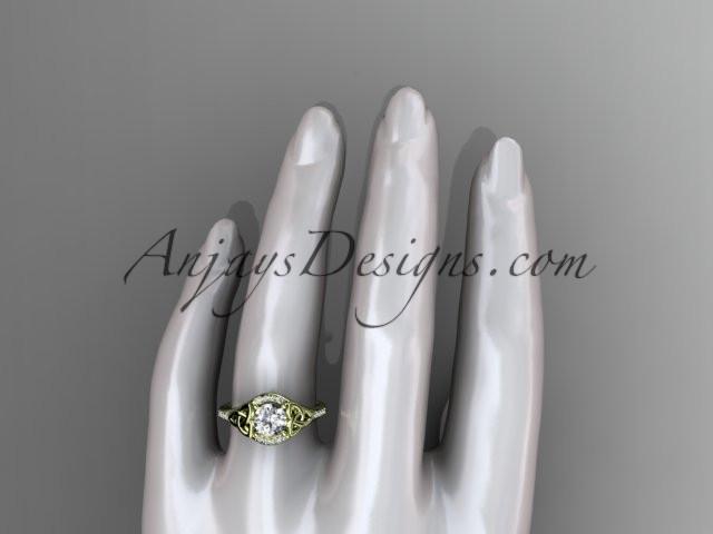 14kt yellow gold diamond celtic trinity knot wedding ring, engagement ring with a "Forever One" Moissanite center stone CT7126 - AnjaysDesigns