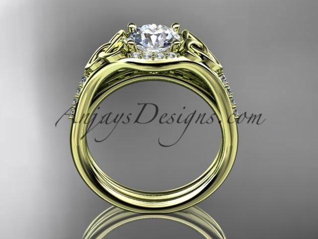 14kt yellow gold diamond celtic trinity knot wedding ring, engagement set CT7126S - AnjaysDesigns
