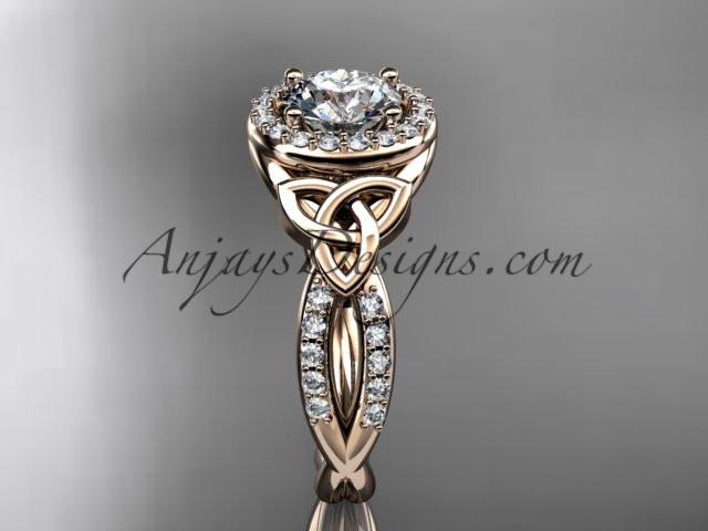 14kt rose gold diamond celtic trinity knot wedding ring, engagement ring CT7127 - AnjaysDesigns