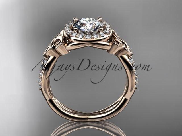 14kt rose gold diamond celtic trinity knot wedding ring, engagement ring with a "Forever One" Moissanite center stone CT7127 - AnjaysDesigns