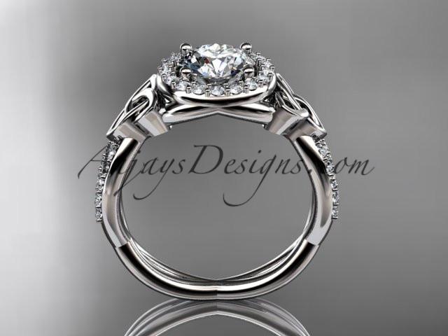 14kt white gold diamond celtic trinity knot wedding ring, engagement ring with a "Forever One" Moissanite center stone CT7127 - AnjaysDesigns