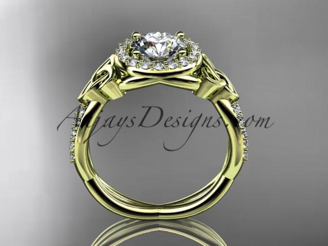 14kt yellow gold diamond celtic trinity knot wedding ring, engagement ring with a "Forever One" Moissanite center stone CT7127 - AnjaysDesigns
