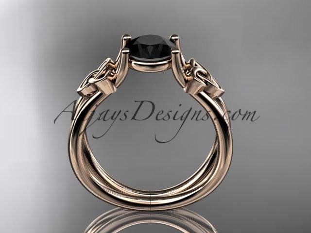 14kt rose gold diamond celtic trinity knot wedding ring, engagement ring with a Black Diamond center stone CT7130 - AnjaysDesigns