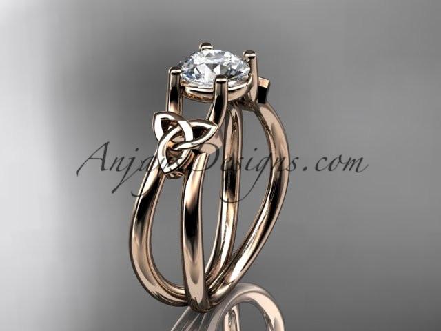 14kt rose gold diamond celtic trinity knot wedding ring, engagement ring with a "Forever One" Moissanite center stone CT7130 - AnjaysDesigns