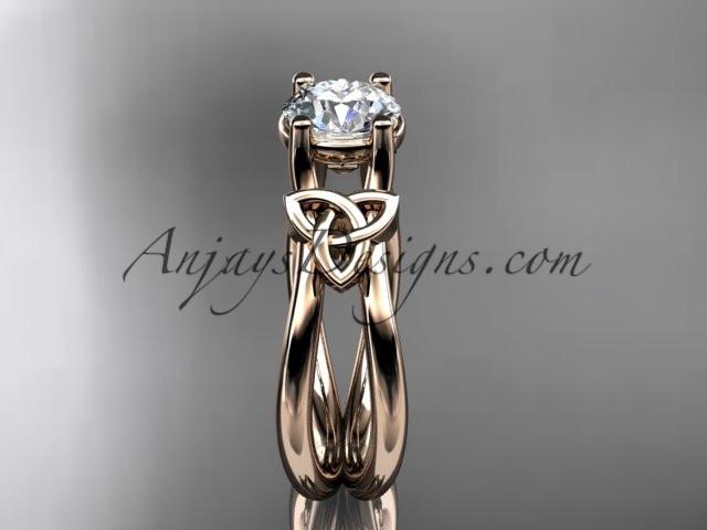 14kt rose gold diamond celtic trinity knot wedding ring, engagement ring with a "Forever One" Moissanite center stone CT7130 - AnjaysDesigns