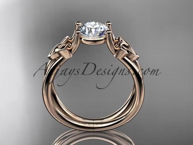14kt rose gold diamond celtic trinity knot wedding ring, engagement ring with a "Forever One" Moissanite center stone CT7130 - AnjaysDesigns