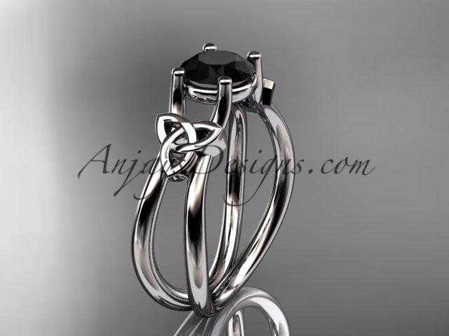 platinum diamond celtic trinity knot wedding ring, engagement ring with a Black Diamond center stone CT7130 - AnjaysDesigns