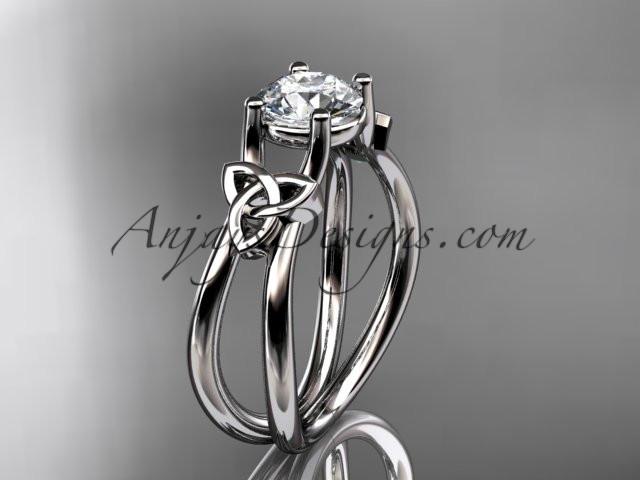 platinum diamond celtic trinity knot wedding ring, engagement ring with a "Forever One" Moissanite center stone CT7130 - AnjaysDesigns