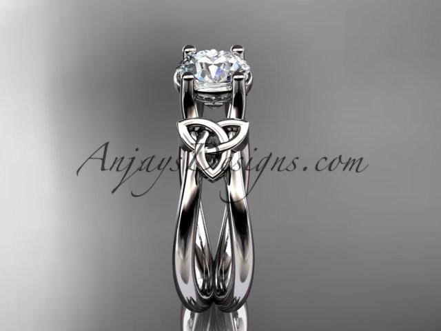 14kt white gold diamond celtic trinity knot wedding ring, engagement ring with a "Forever One" Moissanite center stone CT7130 - AnjaysDesigns