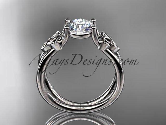 platinum diamond celtic trinity knot wedding ring, engagement ring with a "Forever One" Moissanite center stone CT7130 - AnjaysDesigns