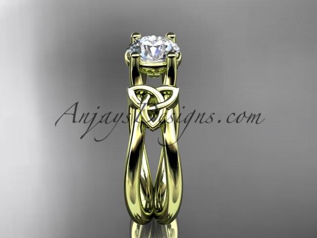 14kt yellow gold diamond celtic trinity knot wedding ring, engagement ring with a "Forever One" Moissanite center stone CT7130 - AnjaysDesigns