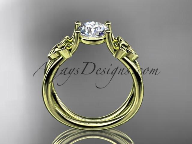 14kt yellow gold diamond celtic trinity knot wedding ring, engagement ring with a "Forever One" Moissanite center stone CT7130 - AnjaysDesigns