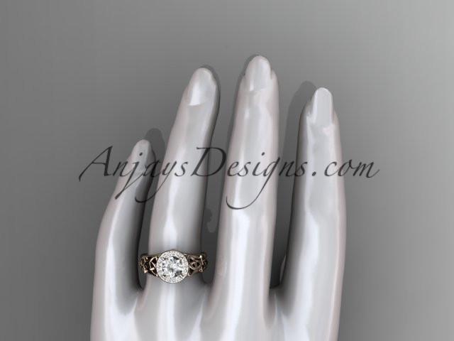 14kt rose gold diamond celtic trinity knot wedding ring, engagement ring with a "Forever One" Moissanite center stone CT7131 - AnjaysDesigns