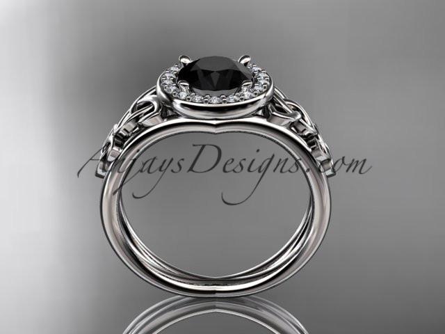 14kt white gold diamond celtic trinity knot wedding ring, engagement ring with a Black Diamond center stone CT7131 - AnjaysDesigns