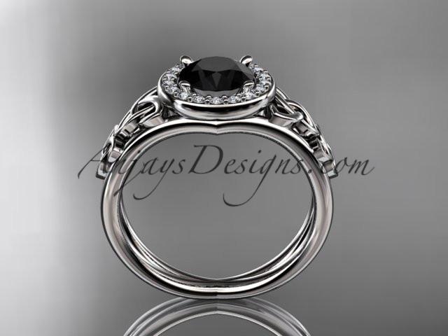 platinum diamond celtic trinity knot wedding ring, engagement ring with a Black Diamond center stone CT7131 - AnjaysDesigns