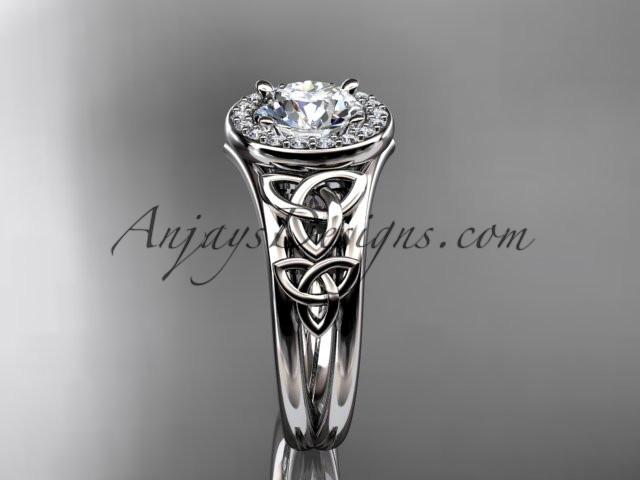 platinum diamond celtic trinity knot wedding ring, engagement ring with a "Forever One" Moissanite center stone CT7131 - AnjaysDesigns