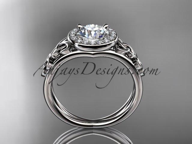 platinum diamond celtic trinity knot wedding ring, engagement ring with a "Forever One" Moissanite center stone CT7131 - AnjaysDesigns