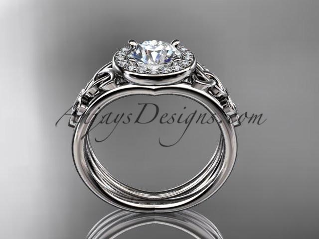 platinum diamond celtic trinity knot wedding ring, engagement set with a "Forever One" Moissanite center stone CT7131S - AnjaysDesigns