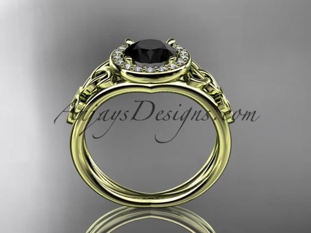 14kt yellow gold diamond celtic trinity knot wedding ring, engagement ring with a Black Diamond center stone CT7131 - AnjaysDesigns