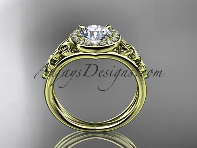 14kt yellow gold diamond celtic trinity knot wedding ring, engagement ring with a "Forever One" Moissanite center stone CT7131 - AnjaysDesigns