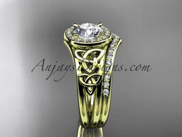 14kt yellow gold diamond celtic trinity knot wedding ring, engagement set CT7131S - AnjaysDesigns