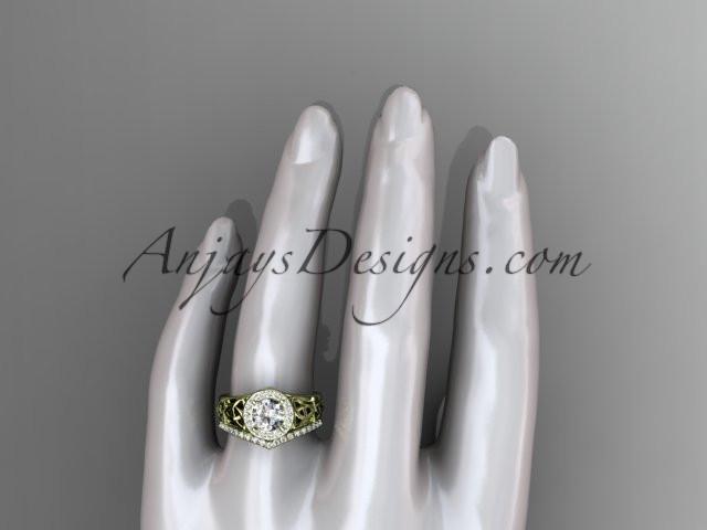 14kt yellow gold diamond celtic trinity knot wedding ring, engagement set CT7131S - AnjaysDesigns