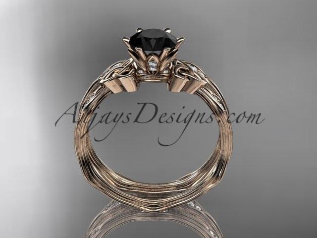 14kt rose gold diamond celtic trinity knot wedding ring, engagement set with a Black Diamond center stone CT7132S - AnjaysDesigns