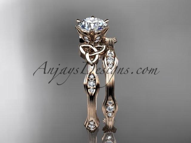 14kt rose gold diamond celtic trinity knot wedding ring, engagement set CT7132S - AnjaysDesigns