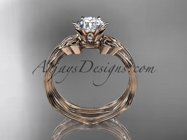 14kt rose gold diamond celtic trinity knot wedding ring, engagement set with a "Forever One" Moissanite center stone CT7132S - AnjaysDesigns