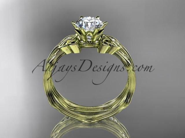 14kt yellow gold diamond celtic trinity knot wedding ring, engagement set with a "Forever One" Moissanite center stone CT7132S - AnjaysDesigns