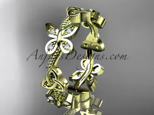 14kt yellow gold diamond celtic trinity knot wedding ring, engagement band CT7139B - AnjaysDesigns