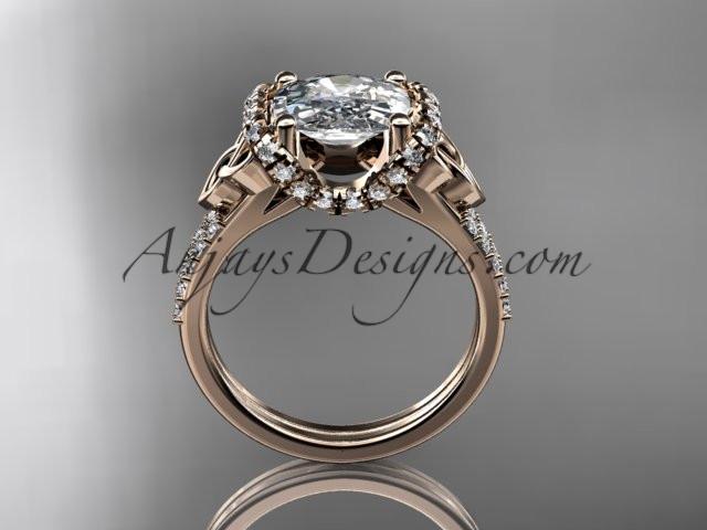 14kt rose gold diamond celtic trinity knot wedding ring, engagement ring with Cushion Cut Moissanite CT7148 - AnjaysDesigns