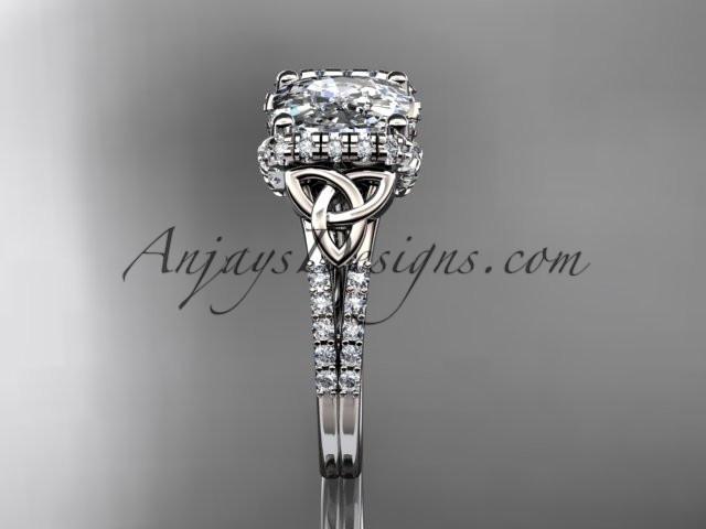platinum diamond celtic trinity knot wedding ring, engagement ring with Cushion Cut Moissanite CT7148 - AnjaysDesigns