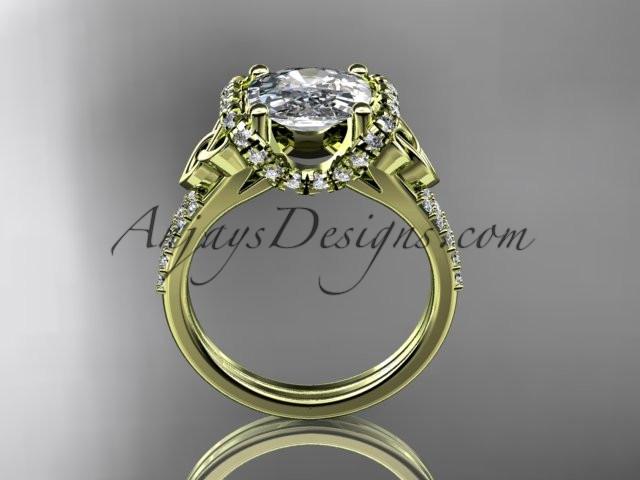 14kt yellow gold diamond celtic trinity knot wedding ring, engagement ring with Cushion Cut Moissanite CT7148 - AnjaysDesigns