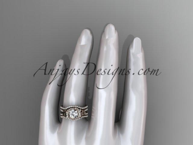 14kt rose gold diamond celtic trinity knot wedding ring, engagement ring with a double matching band CT7155S - AnjaysDesigns