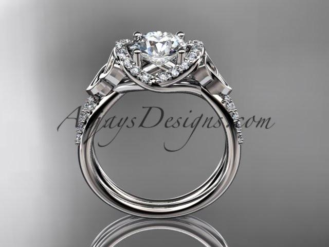 platinum diamond celtic trinity knot wedding ring, engagement ring with a "Forever One" Moissanite center stone CT7155 - AnjaysDesigns