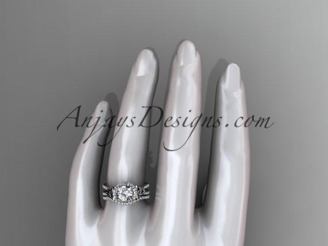 platinum diamond celtic trinity knot wedding ring, engagement set with a "Forever One" Moissanite center stone CT7155S - AnjaysDesigns