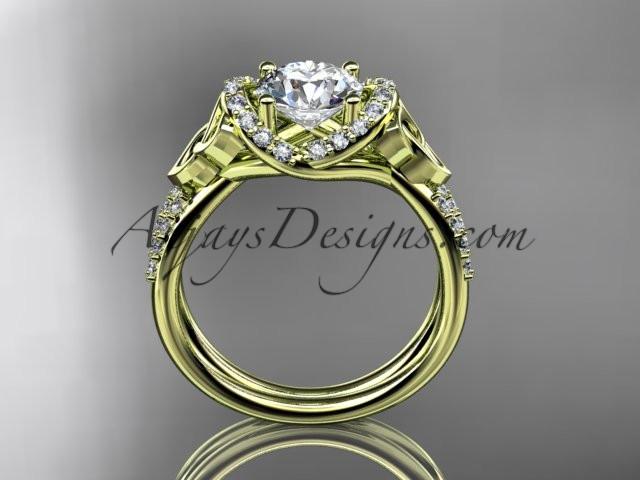 14kt yellow gold diamond celtic trinity knot wedding ring, engagement ring with a "Forever One" Moissanite center stone CT7155 - AnjaysDesigns