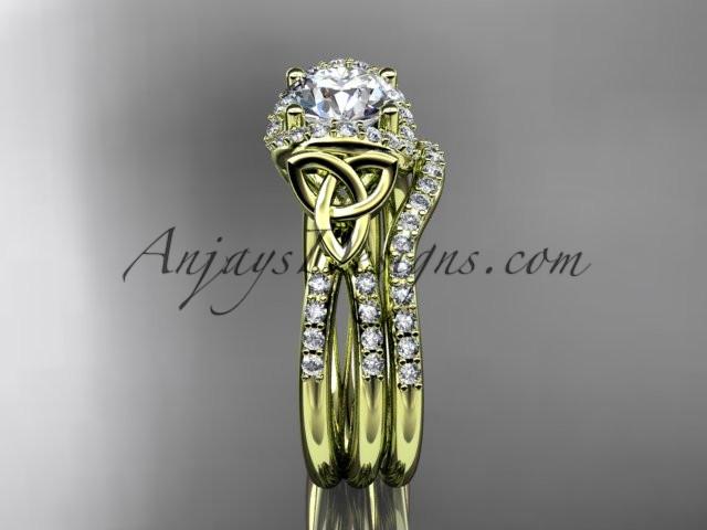 14kt yellow gold diamond celtic trinity knot wedding ring, engagement set CT7155S - AnjaysDesigns