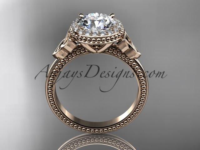 14kt rose gold diamond celtic trinity knot wedding ring, engagement ring with a "Forever One" Moissanite center stone CT7157 - AnjaysDesigns