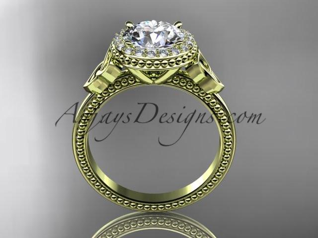 14kt yellow gold diamond celtic trinity knot wedding ring, engagement ring with a "Forever One" Moissanite center stone CT7157 - AnjaysDesigns