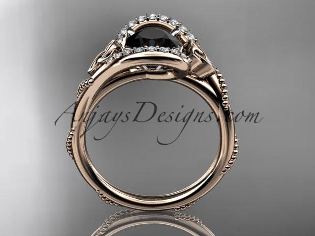 14kt rose gold diamond celtic trinity knot wedding ring, engagement ring with a Black Diamond center stone CT7166 - AnjaysDesigns