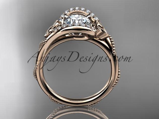 14kt rose gold diamond celtic trinity knot wedding ring, engagement ring with a "Forever One" Moissanite center stone CT7166 - AnjaysDesigns