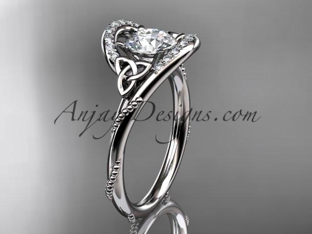 platinum diamond celtic trinity knot wedding ring, engagement ring with a "Forever One" Moissanite center stone CT7166 - AnjaysDesigns