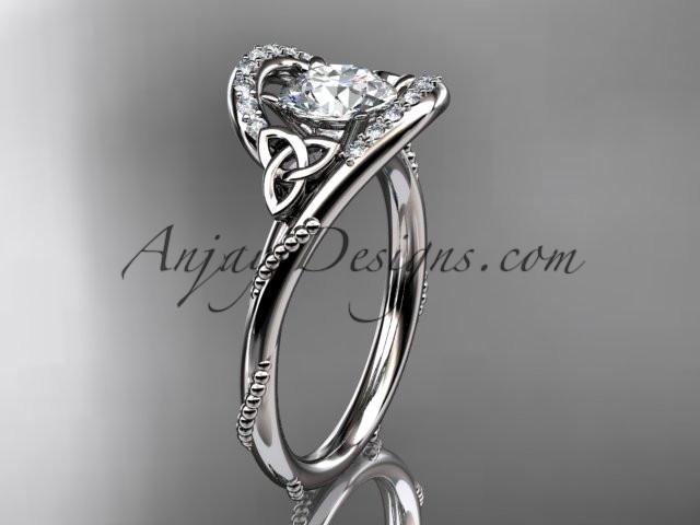 14kt white gold diamond celtic trinity knot wedding ring, engagement ring with a "Forever One" Moissanite center stone CT7166 - AnjaysDesigns