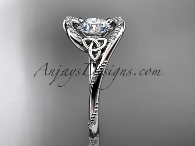 platinum diamond celtic trinity knot wedding ring, engagement ring with a "Forever One" Moissanite center stone CT7166 - AnjaysDesigns
