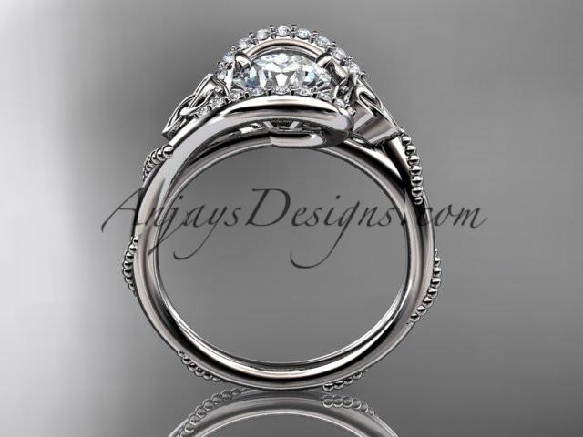platinum diamond celtic trinity knot wedding ring, engagement ring with a "Forever One" Moissanite center stone CT7166 - AnjaysDesigns