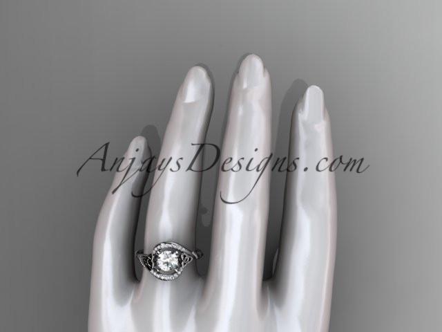 platinum diamond celtic trinity knot wedding ring, engagement ring with a "Forever One" Moissanite center stone CT7166 - AnjaysDesigns