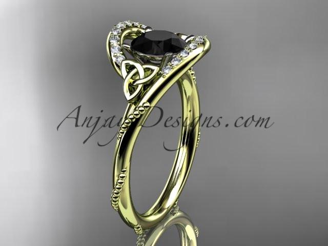 14kt yellow gold diamond celtic trinity knot wedding ring, engagement ring with a Black Diamond center stone CT7166 - AnjaysDesigns